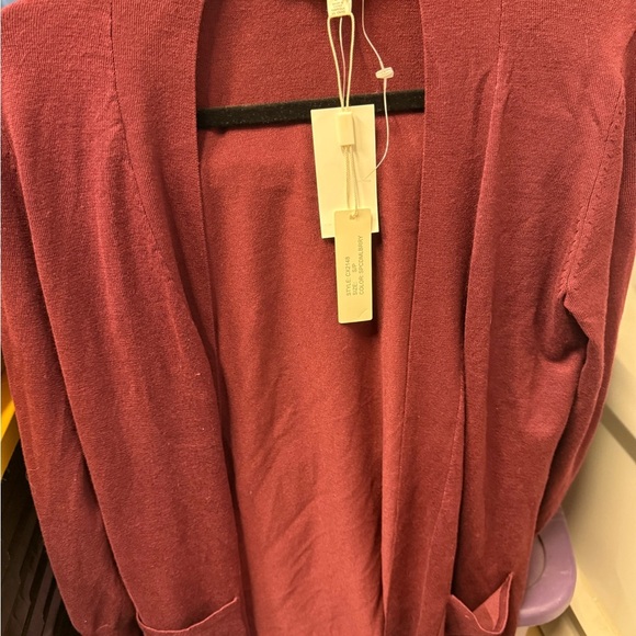 NEW Pointelle Women's Sz S Burgundy 3/4 length Cardigan Sweater Jacket - Picture 9 of 11
